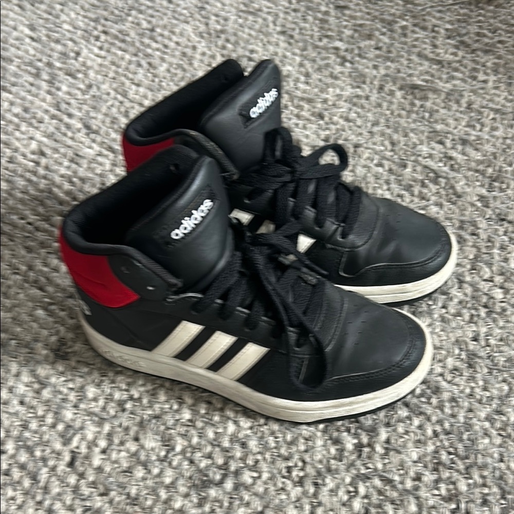 adidas Black and Red Sneakers with Padded Collar and Signature Stripes